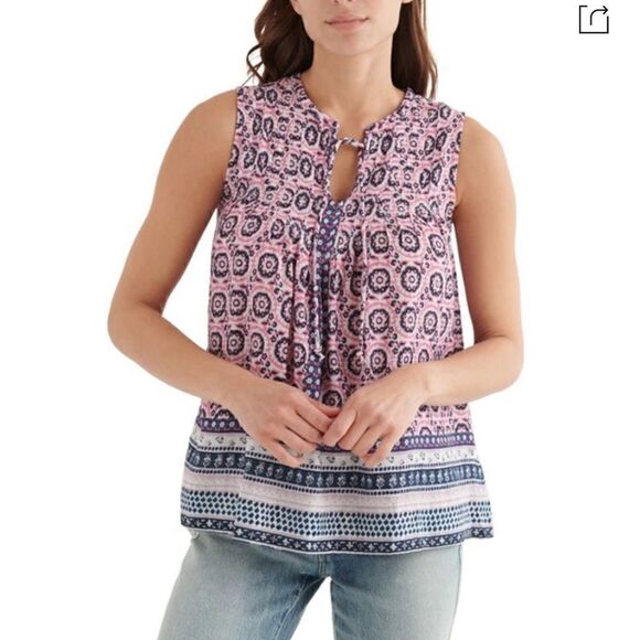 Lucky Brand | Tie Front Sleeveless Cotton Blend Top In Bright White - Picture 1 of 4
